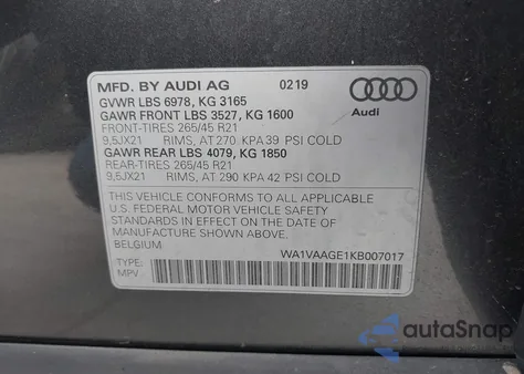 2019 Audi E-Tron Premium Plus from USA, damaged, VIN WA1VAAGE1KB007017